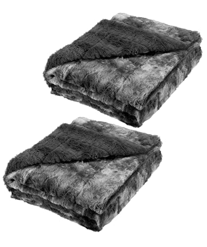 Everlasting Comfort Gray Faux Fur Throw Blanket for Couch – 50"x65" Minky Plush & Fluffy Throw, Soft Cozy Cover for Bed, Sofa & Living Room Home Decor (Pack of 2) - color: Gray (Pack of 2)