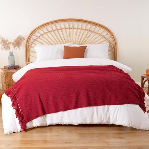 BATTILO HOME Red Throw Blanket for Couch, Knit Christmas Throw Blanket for Home Decor, Super Soft Cozy Warm Red Christmas Blanket for Winter, 50" x 60" - color: Red, size: 50"x60"