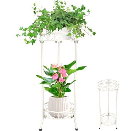 Plant Stand 2 Tier Indoor Metal Flower Shelf for Multiple Plants Corner Tall Flower Holders for Patio Garden Living Room Balcony Bedroom (White U-shaped) - color: White U-shaped
