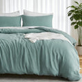 EMME Muslin Cotton Duvet Cover Set Teal King Size Linen Like Soft Breathable Lightweight Summer Comforter Cover Set with Zipper Closure (Teal, King, 104"x90") - color: 03 - Teal, size: King(104"×90")