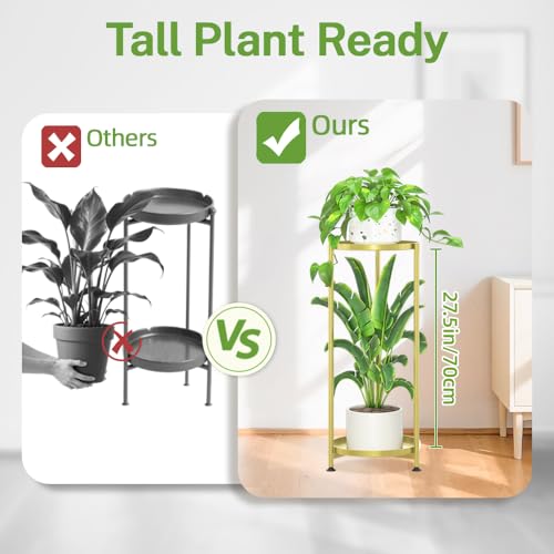 iDavosic.ly 2 Tier Corner Plant Stand Indoor, Tall Vertical Metal Flower Heavy Duty Pot Holder Shelf Outdoor for Patio Porch Living Room, Gold - Round - color: Gold, size: 2 Tiers