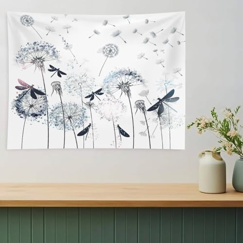 Kurtect Dandelion Tapestry,Rustic Dragonfly Teal Blue Floral Theme Pattern Print Tapestries for Living Room Party Beach Picnic Blankets Tablecloths Wall Decor, 40x60 in - color: Flower, size: 60"L x 40"W