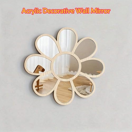 Vintage Boho Floral Mirror, Wall Decor with Daisy-like Petals, Bedroom, Office, Mirror Wall Decor, Living Room Ornament