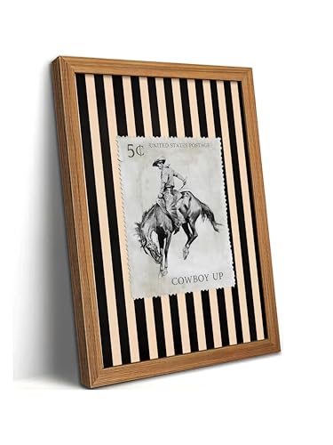 LBTZEVIR Vintage Western Wall Art,Rodeo Cowboy Postage Print with,StriplesVintage,Mid Century Southwest Cowboy Pictures Wall Decor for Living Room Bedroom Bathroom 8x10 inch Framed - color: Black and White1, size: 8"L x 10"W