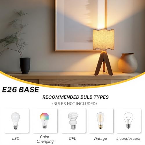 Hamilyeah Tripod Table Lamp with Wood Base, Bedside Lamp with Scalloped Fabric Linen Shade and On/Off Switch, Morden Nightstand Desk Lamp for Bedroom, Living Room, Kids Room, Office Dorm - color: Walnut Beige 1 PACK