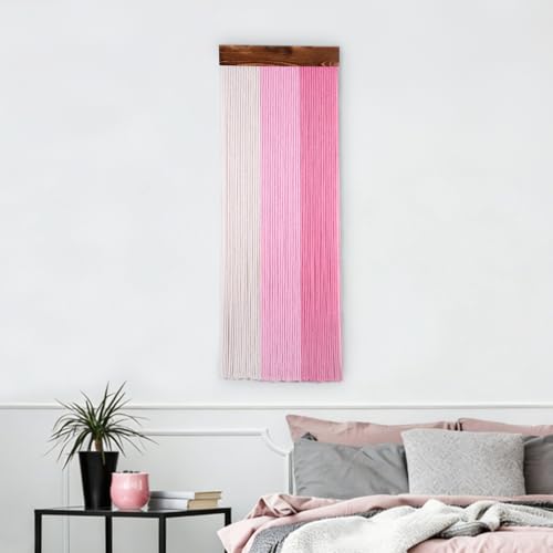 SCECALA Pink Small Macrame Wall Hanging Tapestry, Boho Hanging Macrame Pink Wall Art Boho Yarn Handmade Long Tapestry for Living Room Bedroom Modern Home Decor, 30.7x11.8 inch - color: Light Pink