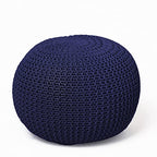 Urban Lifestyle Round Knit Pouf - Hand Woven Cotton, Navy - color: Indigo/Navy
