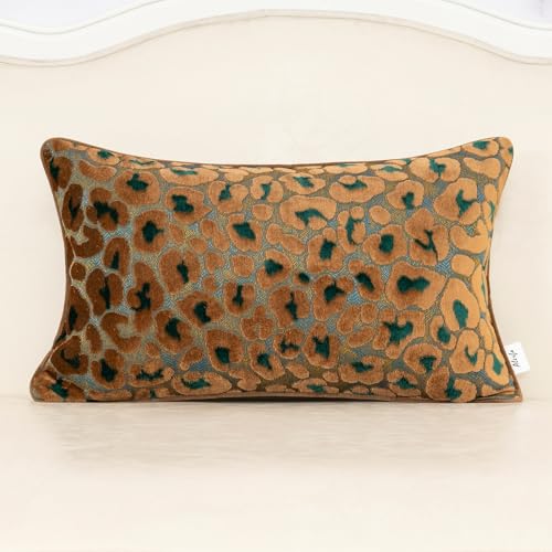 Alerfa Green Brown Floral Throw Pillow Cover 12 x 20 Inch Cut Velvet Rectange Luxury Decorative Lumbar Pillow Cover for Couch Living Room Bedroom - color: Green Brown, size: 20" x 12" (Pack of 1)