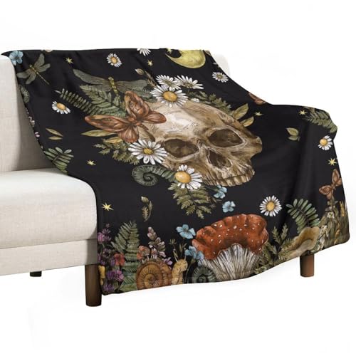 Skull Mushroom Blanket,Vintage Rustic Old Nature Plant Mushroom Flower Leaf Moon Print Blanket for Couch Sofa Bed Decorative Gifts 30x40 - color: Blanket-20, size: 30"x40"