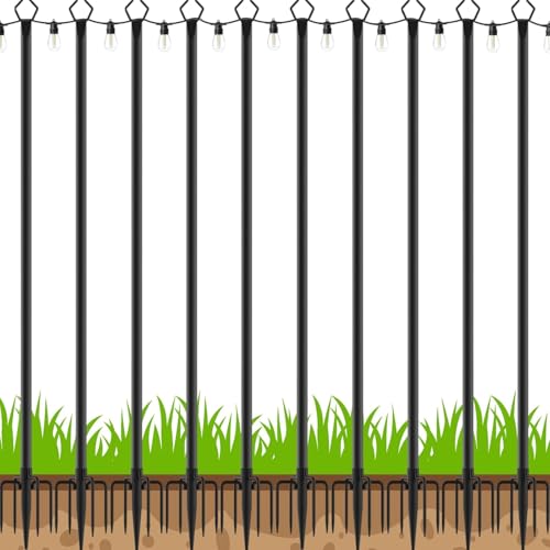 AHRLHR 10 Pack String Light Poles,Poles for Outdoor String lights10 Ft Metal Poles with Fork for Outdoor String Lights,Outdoor Light Poles with Fork,Patio,Deck,Backyard - size: 10 Pack-10FT