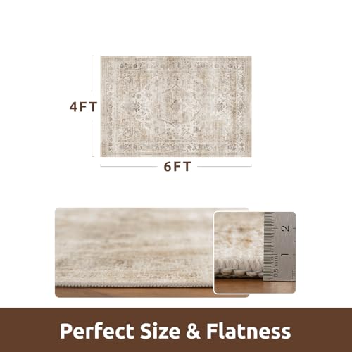 AMOAMI-4X6 Area Rugs for Living Room -Soft Vintage Bedroom Rugs-Non Slip Washable Rug-Throw for Living Room Bedroom Bedside Dining Room Office Beige - color: Beige, size: 4' X 6' (Rectangular)