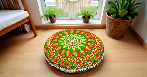 Large Round seat Floor Cushion Chair Ottoman Cover Pouf Pillow Meditation Floor Cushions for Adults Seating pouffe Ottoman Throw Covers Craft Room Furniture for Sitting Cover 22 Inches (Green Red) - color: Green Red