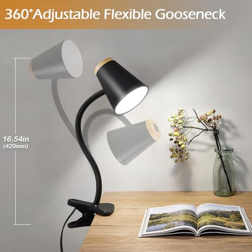 EJIAXIN Clip on Desk Lamp for Home Office - Small LED Touch Dimmable Reading Light for College Dorm Room - Adjustable Flexible Gooseneck Clamp Light Table Lamp for Bedside Bedroom Bed Headboard Black - color: Matte Black