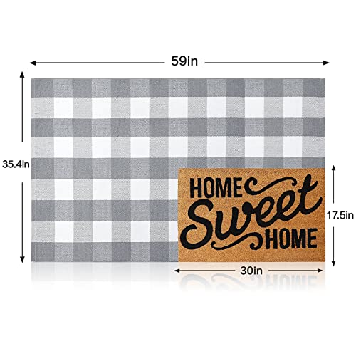 MUBIN Cotton Buffalo Plaid Rug, 3' x 5' Gray White Outdoor Rug Front Door Decorative Mat, Washable Doormat Hand-Woven Foldable Area Rug Layered Door Mats Rug for Front Porch, Entryway, Patio - color: Gray White Plaid, size: 3' x 5' (Rectangular)