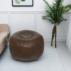 Thgonwid Unstuffed Moroccan Storage Pouf Foot Stool Ottoman Seat Handmade Faux Leather Bean Bag Floor Chair Foot Rest for Living Room, Bedroom or Balcony (Deep Coffee)