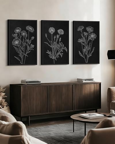 Drsoum Black White Flower Wall Art Vintage Minimalist Floral Wall Hanging Decor Bohemain Botanical Prints Artwork for Bedroom Living Room Hallway 24x36in Black Framed - color: White Flower, size: 24x36in, Black Framed