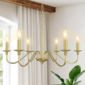Rustic Farmhouse Candle Chandelier for Dining Room, 6-Light Rustic Black Iron Light Fixture with Classic S-Arm Design for Kitchen Island, Living Room, Foyer-Brass Gold - color: Brass Gold