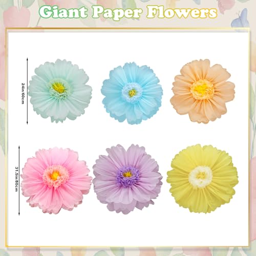 Giegxin 6 Pcs 31.5", 24" Pastel Giant Paper Flower Colorful Large Tissue Paper Flower for Wall Big Pastel Floral Decorations for Wall Wedding Bridal Shower Baby Shower Mexican Fiesta Crepe Birthday - color: Pastel, size: 31.5", 24"