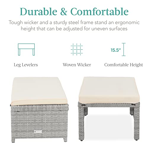 Best Choice Products Set of 2 Wicker Ottomans, Multipurpose Outdoor Furniture for Patio, Backyard, Additional Seating, Footrest, Side Table w/Removable Cushions, Steel Frame - Gray/Cream - color: Gray/Cream