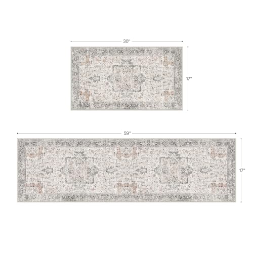 GENIMO Runner Rug 2PCs, Machine Washable Non Slip Vintage Hallway Runner Rug 17.3"x59"+17.3"x30", Low Pile Lightweight Rugs for Indoor Entryway, Hallway, Kitchen and Corridor, Light Taupe Brown - color: Taupe, size: 1'4"x 4'11"(Rectangular)