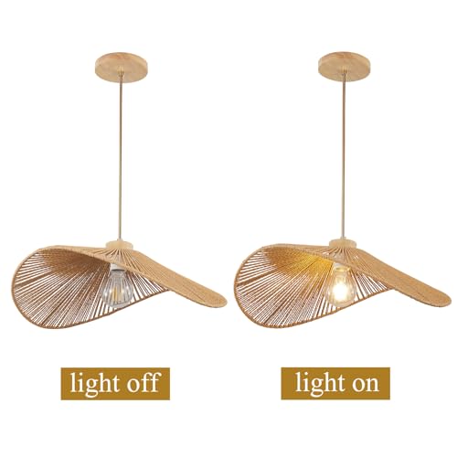 Boho Rattan Pendant Light Fixture Modern Style Hanging Light Bohia Natural Bamboo Handmade1-Light Hanging Lamp for Farmhouse Bedroom Living Room Dining Room - size: 19.7"-1pcs