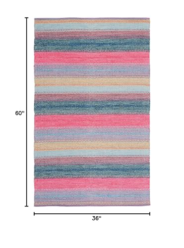 SAFAVIEH Montauk Collection Accent Rug - 3' x 5', Red & Blue, Handmade Flat Weave Boho Stripe Cotton, Ideal for High Traffic Areas in Entryway, Living Room, Bedroom (MTK851Q) - color: Red/Blue, size: 3' x 5' (Rectangular)