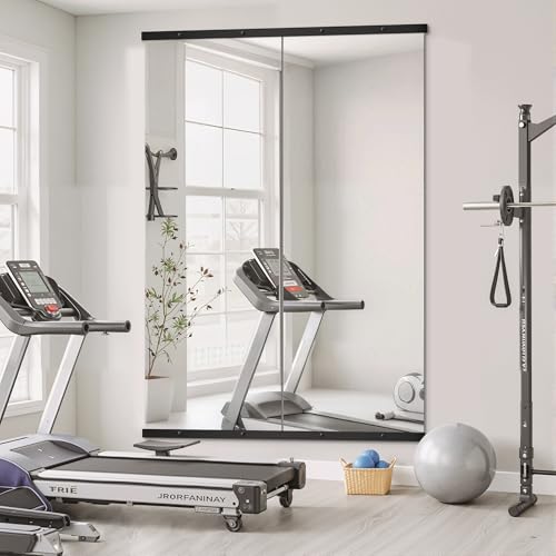 TRAHOME Home Gym Mirror for Wall,70x24x2PCS Full Length,Glass Frameless Body Large Mirror for Home Gym,Workout,Bedroom,Garage(Black) - color: Matte Black, size: 70"L x 24"W x 2PCS