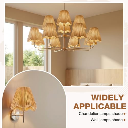 Glooglitter Small Clip-on Chandelier Rattan Lamps Set Shade Scalloped Lampshade 3"top x 6"bottom x 5-1/4"slant Height Empire Lamp Shade Chandelier or Accent Lamp(Woven,Raffia,2 Pcs) - color: Naturals, size: Raffia