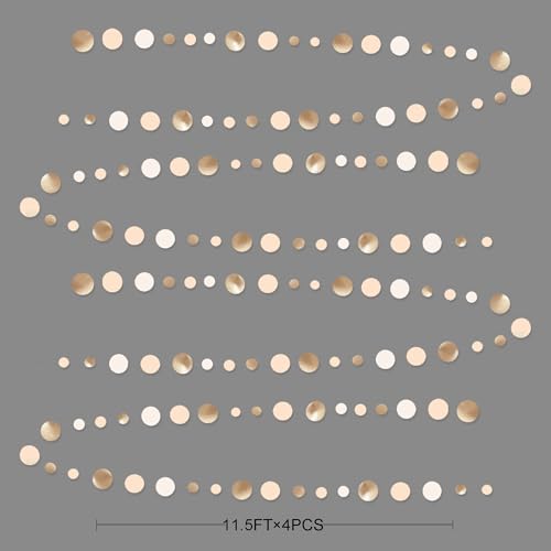 Champagne Gold Party Decorations Circle Dots Garland Gold Neutral Nude Neutral Cream Beige Boho Hanging Polka Dot Streamer for Bridal Shower Birthday Wedding Engagement Baby Shower Party Supplies - color: Champagne Gold