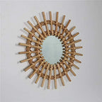 Boho Style Rattan Mirror, 11" Round Wall Mounted Mirror, Silver Frame, Vintage Boho Style, Handmade, Bathroom Wall Decor