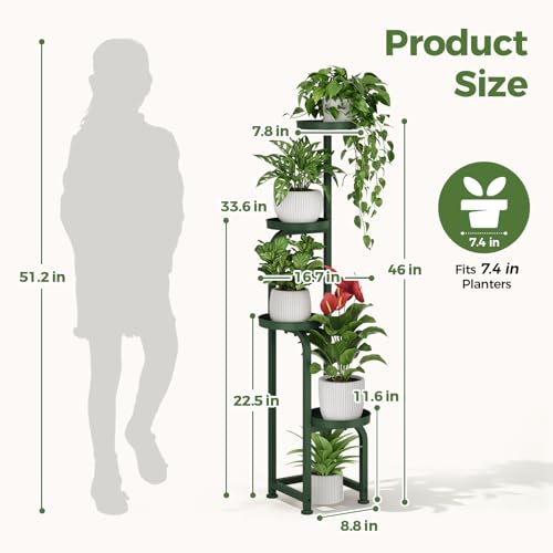 Bamworld Corner Plant Stand Indoor Outdoor, Tall Metal Flower Pot Stands for Multiple Plants, 4 Tier Dark Green Heavy Duty Plant Shelf for Patio Garden Balcony Living Room Bedroom(Patent Design) - color: Dark Green, style: Spiral 4Tier