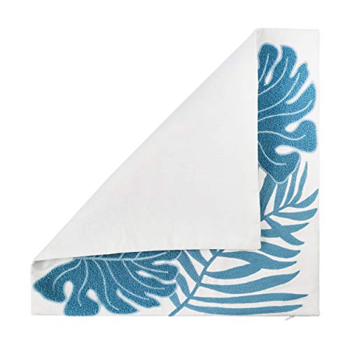 Embroidery Throw Pillow Cover 18x18 Light Blue Tropical Leaf Home Décor Turquoise Cushion Cover for Couch 45x45 100% Cotton Floor Pillowcase Teal Plant Monstera Leaf Loop, 1 Piece - color: Light Blue Monstera Leaves