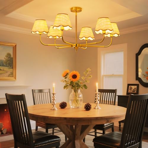 6-Light Boho Rattan Chandelier for Dining Room,37" Farmhouse Chandeliers Light Fixture,Adjustable Height Hanging Pendant Lighting Fixtures for Kitchen Island,Large Hand-Woven Ceiling Lights