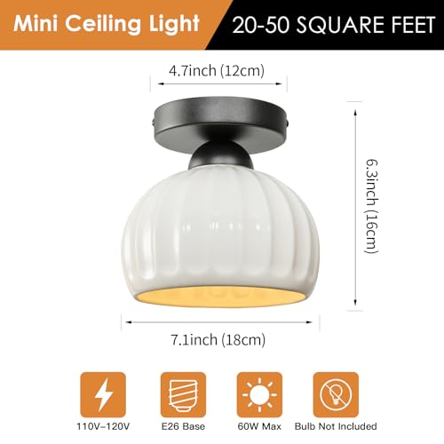 Black Semi Flush Mount Ceiling Light - 2 Pack, Glaze Ceramic Vintage Hallway Light Fixtures, Milk White Globe Ceiling Lights, Mid Century Small Light Fixture for Cottage Entryway Laundry Room Foyer - color: Glaze Ceramic-Black