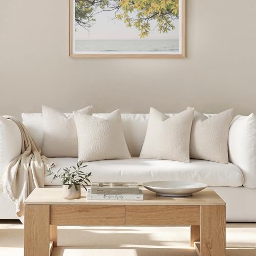 MIULEE Pack of 4 Decorative Textured Boucle Throw Pillow Covers 18x18 Inch Beige Accent Solid Pillow Cases Soft Couch Cushion Covers for Modern Farmhouse Boho Chair Sofa Bed Livingroom Home Decor - color: Beige, size: 18" x 18" (Pack of 4)