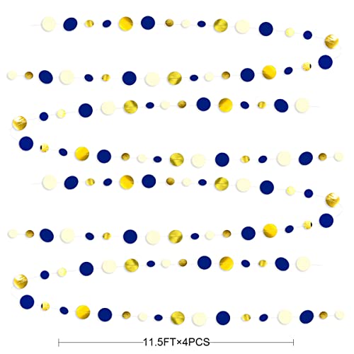 46 Ft Navy Blue and Gold Circle Dots Garland Royal Blue Hanging Paper Polka Dot Streamer for Birthday Wedding Bridal Baby Shower Graduations Nautical Ahoy Achor Pirate Theme Party Decorations Supplies - color: Blue Gold