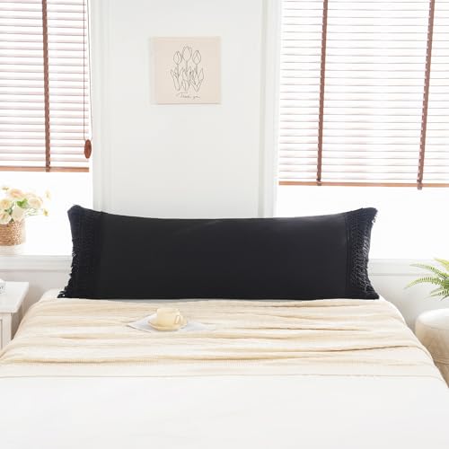 MOVE OVER Black Body Pillow Cover 20x54 Macrame Tassel Decor Design Boho Body Pillow Case Cover with Pocket Closure - color: Black, size: Body, 20" x 54" (Pack of 1)