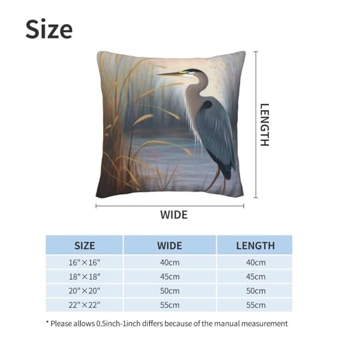 Heron Throw Pillow Covers 18 X 18 Inch Set of 2 Pillow Cases Decoration Cushion Cover for Sofa Bedroom Living Room Outdoor - color: Heron