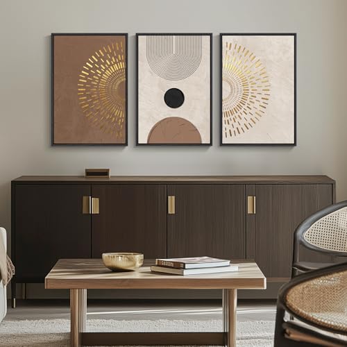 Framed Boho Neutral Abstract Wall Art, 3 Piece Canvas Prints Paintings Artwork for Walls, Large Minimalist Brown Beige Gold Geometric Pictures for Living Room Hallway Bedroom Office Wall Decor 16x24 - color: Radiant, size: 16" W x 24" H x 3pcs