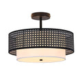 16" Black Rattan Ceiling Light - Bohemian Handwoven Double Drum Pendant, Semi-Flush Mount Light Fixture for Living Room, Bedroom, Dining Room & Kitchen - color: 16'' Rattan&Hemp rope Black
