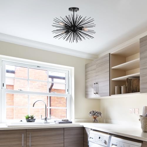 20in Black Sputnik Ceiling Light Fixtures Over Table 4-Lights Starburst Sputnik Chandelier Modern Solid Metal Semi Flush Mount Ceiling Light for Bedroom, Kitchen, Hallway, Laundry Room, E12 - color: Black 20" 4-Light