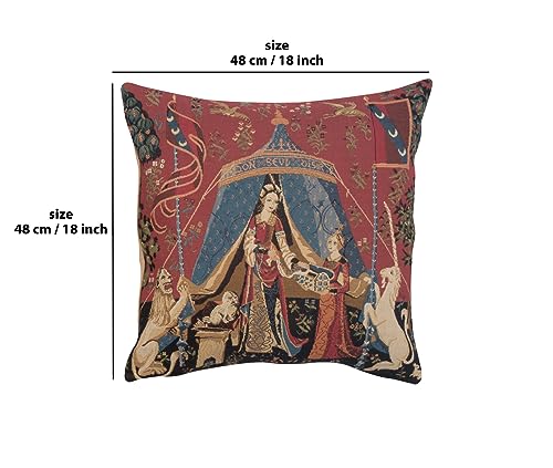 Charlotte Home Furnishings Decorative Couch Pillow Cover 18x18 in, A Mon Seul Desir Throw Pillow Cover for Bed, Tapestry Cushion Cases for Living Room Home Decor, European Cotton Jacquard Woven - color: A Mon Seul Desir III, size: 18" x 18" (Pack of 1)