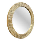 WAMIRRO Gold Round Wood Wall Mount Mirror, 24 Inch Hand Carved Solid Wood Frame Circle Mirror, Farmhouse Boho Decor for Living Room, Bathroom, Bedroom, Hallway & Entryway - size: 24"L x 24"W
