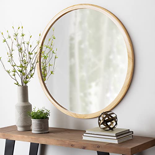 Round Wood Mirror,36 inch Circle Wooden Natural Large Farmhouse Vanity Boho Decor Wall Mirror for Bathroom Bedroom Living Room Hallway - size: 36"L x 36"W