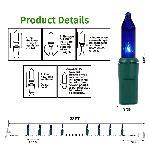 LJLNION Christmas String Lights, 150 Count 33 FT Incandescent Mini Green Wire Fairy Light, 120V UL Certified Connectable Xmas Tree Lights for Patio, Holiday, Party, Outdoor Indoor Decoration, Blue - color: Blue