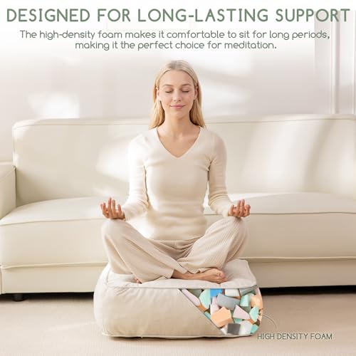 HIGOGOGO 6" Extra Thick Floor Pillow Cushion for Adults, Meditation Cushion Pillow with Handle, Lustrous Chenille Tufted, Square Floor Sitting for Tatami Living Room or Yoga, 22x22 Inch, Beige - color: Square Beige, size: 6" Thick(Pack of 1)