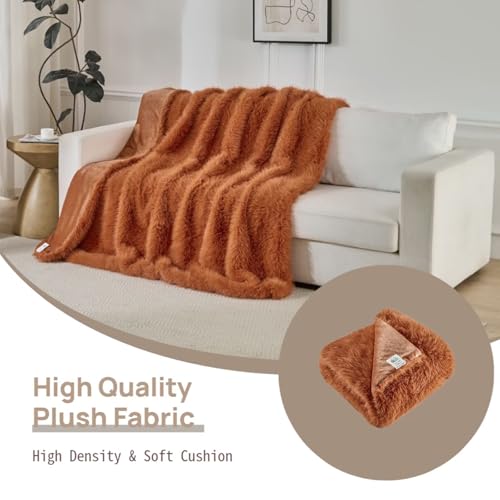 Luxury Fluffy Faux Fur Throw Blanket,Thick Fluffy Silky Fuzzy Cozy Blanket,Plush Blankets for Couch, Sofa, Chair, Bed-Burnt Orange,50x60 Inches - color: Burnt Orange, size: Throw (50" x 60")