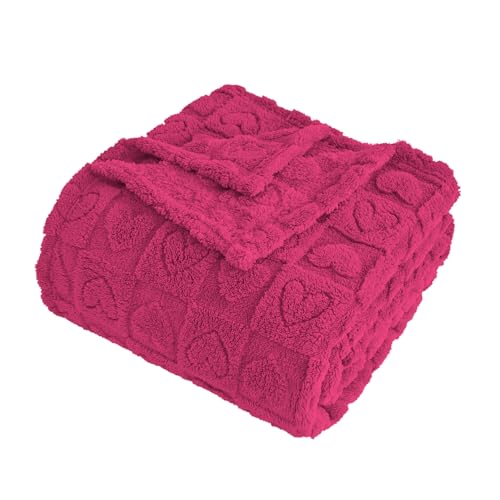 FY FIBER HOUSE Throw Blankets with Heart Checkered,Soft Warm Blankets for Lover Mom Father Friends Gifts,Washable Lightweight Fuzzy Blanket for Couch Sofa Bed All Season(Hot Pink,90"x108") - color: Hot Pink, size: King(90"x108")