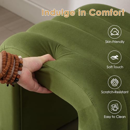 ONEVOG Velvet Pouf Ottoman, Olive Green Foot Rest for Couch 18 inch Cute Vanity Chairs for Makeup, Sturdy Frame, Living Room Decor, Upholstered Footrest for Dorm, Bedroom - color: Olive Green