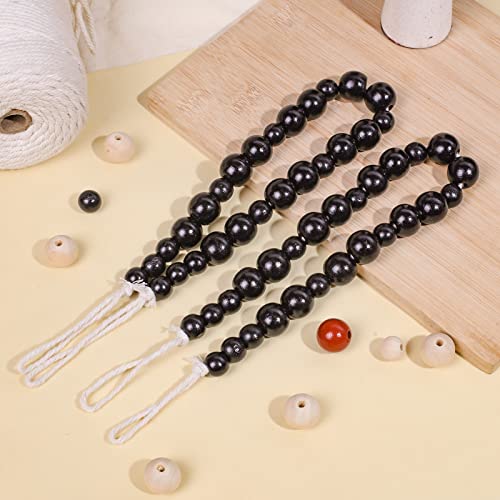 Hion 4 Pcs Boho Curtain Tiebacks,Wood Beads Curtain Holdbacks,Outdoor Farmhouse Tie Backs for Curtains,Curtain Holders for Drapes Home Office Room Decor with Hooks(Black) - color: Black, size: 4 Pack